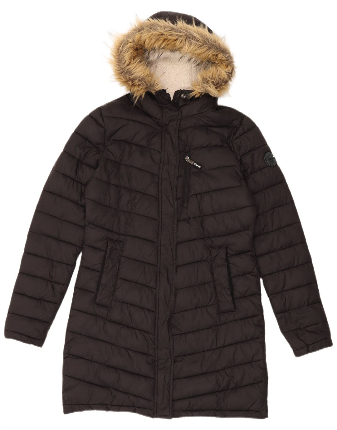 Superdry Womens Hooded Padded Coat UK 12 Medium  Black Nylon
