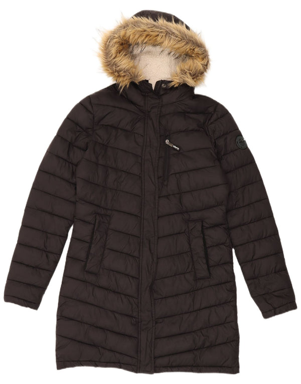 Superdry Womens Hooded Padded Coat UK 12 Medium  Black Nylon