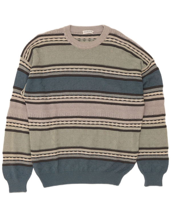 Cacharel Mens Crew Neck Jumper Sweater EU 52 Large Green Colourblock