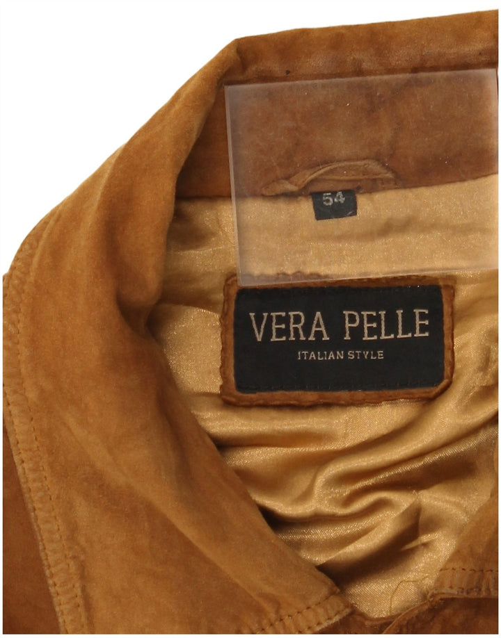 VINTAGE Mens Bomber Suede Jacket IT 54 2XL Brown Leather