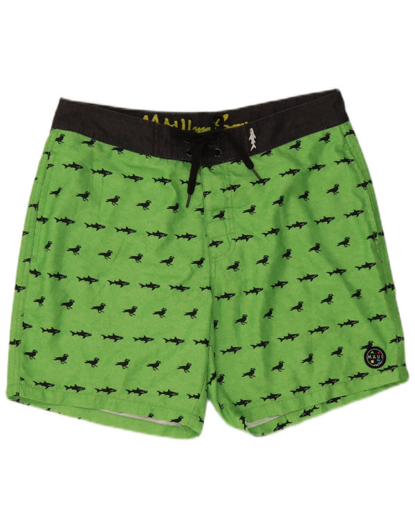 MAUI AND SONS Mens Graphic Swimming Shorts Medium  Green Cotton