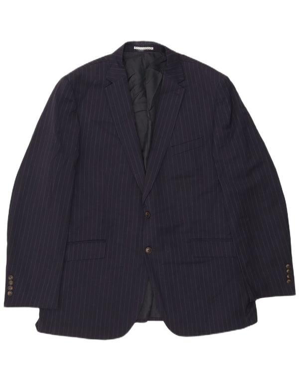 Marks & Spencer Mens Longline Blazer Jacket UK 46 3XL Navy Blue Pinstripe