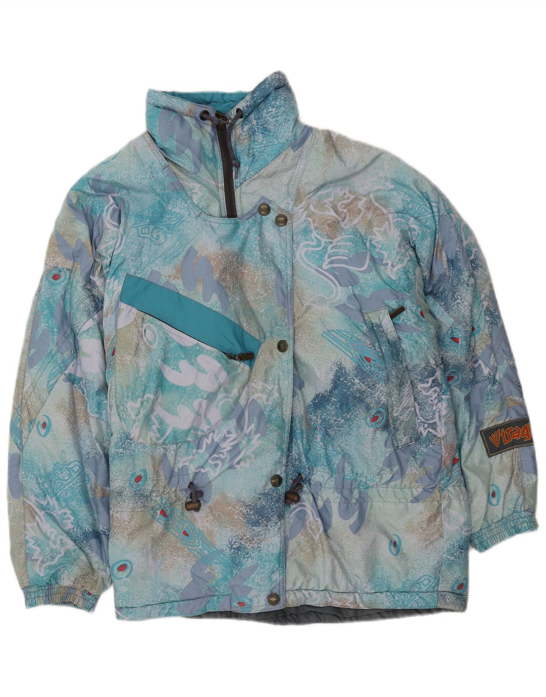 VINTAGE Womens Abstract Pattern Windbreaker Jacket IT 42 Medium Blue