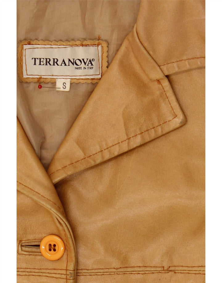 Terranova Womens 4 Button Leather Blazer Jacket UK 10 Small Beige