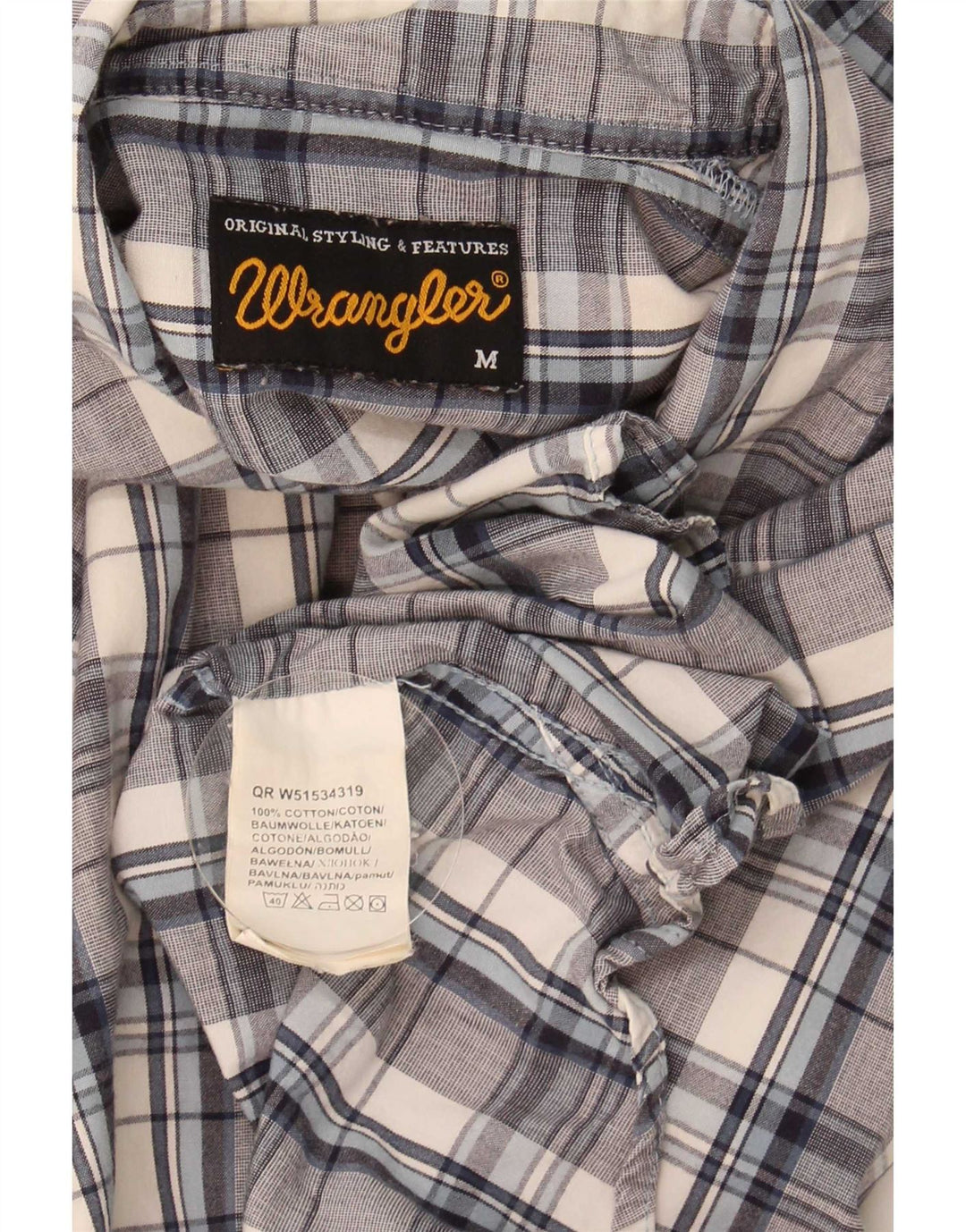 Wrangler Mens Shirt Medium Blue Check Cotton