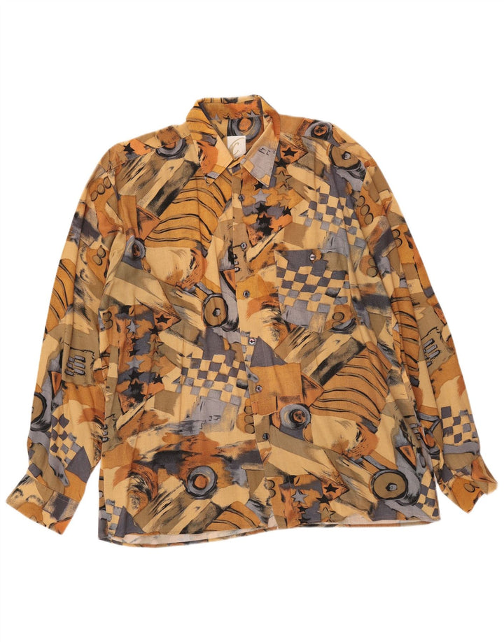 VINTAGE Mens Abstract Pattern Shirt Size 41/42 Large Brown Viscose
