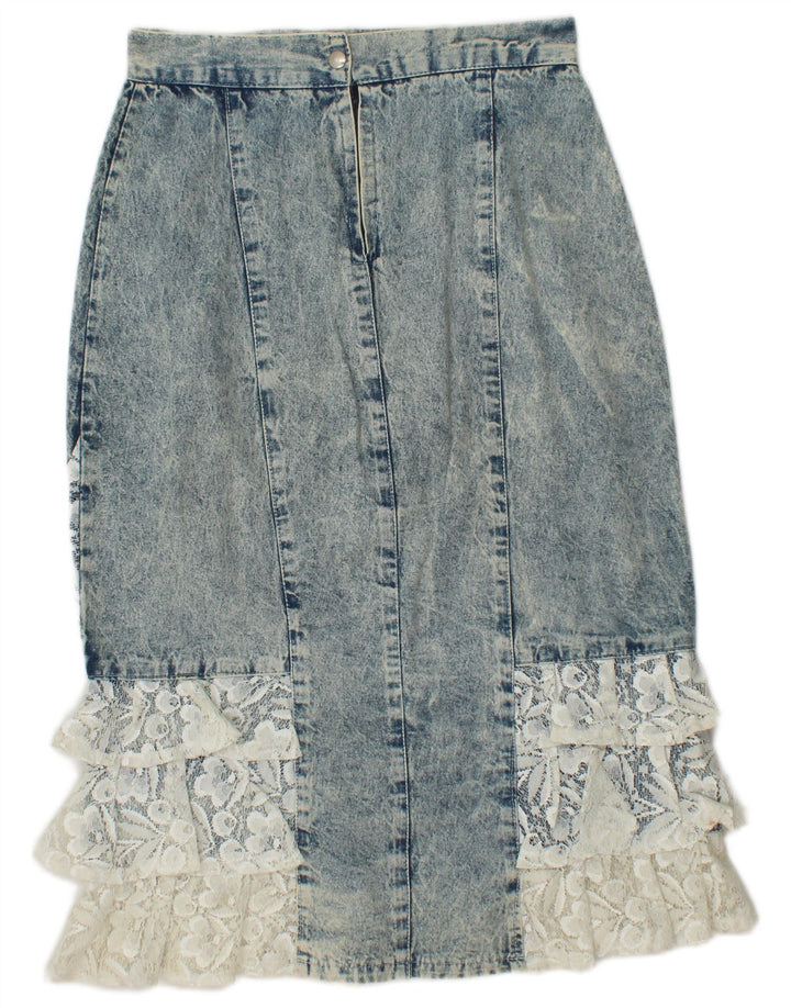 VINTAGE Womens Denim Trumpet Skirt IT 42 Medium W26  Blue Floral