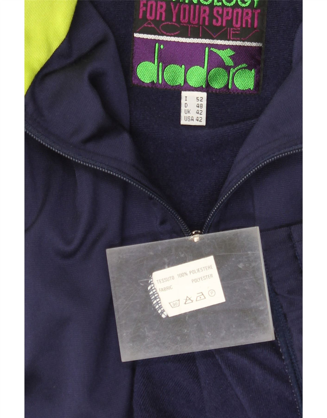 DIADORA Mens Tracksuit Top Jacket UK 42 Large Navy Blue Colourblock