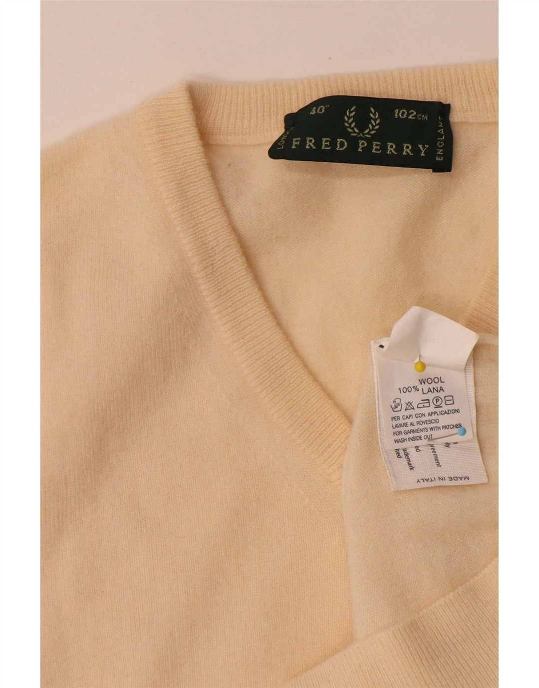 Fred Perry Mens Vest Tank Top Small Beige Wool