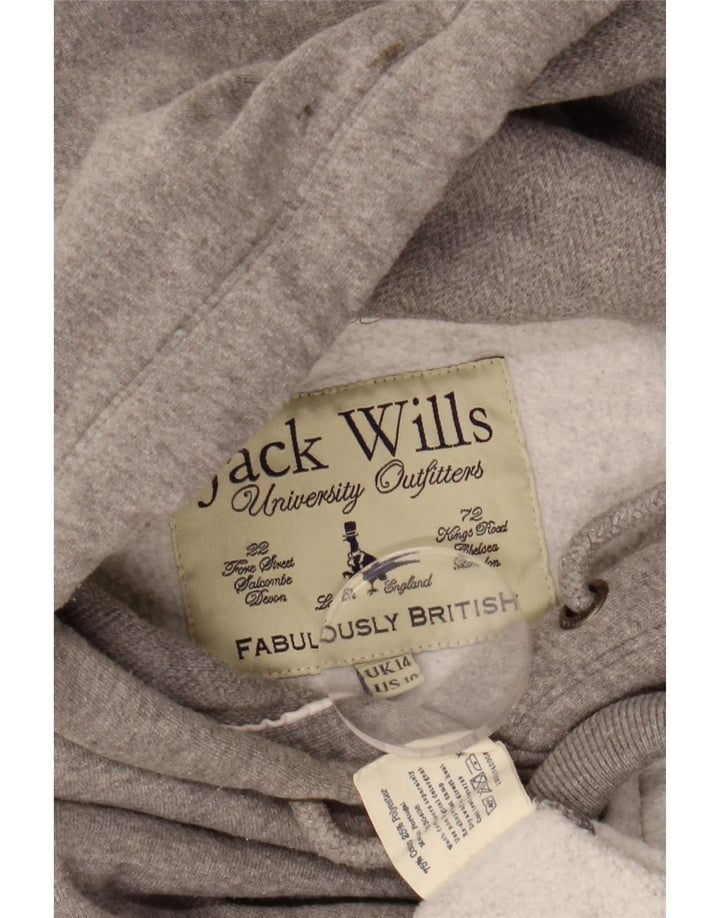 JACK WILLS Womens Graphic Hoodie Jumper UK 14 Large Grey Cotton