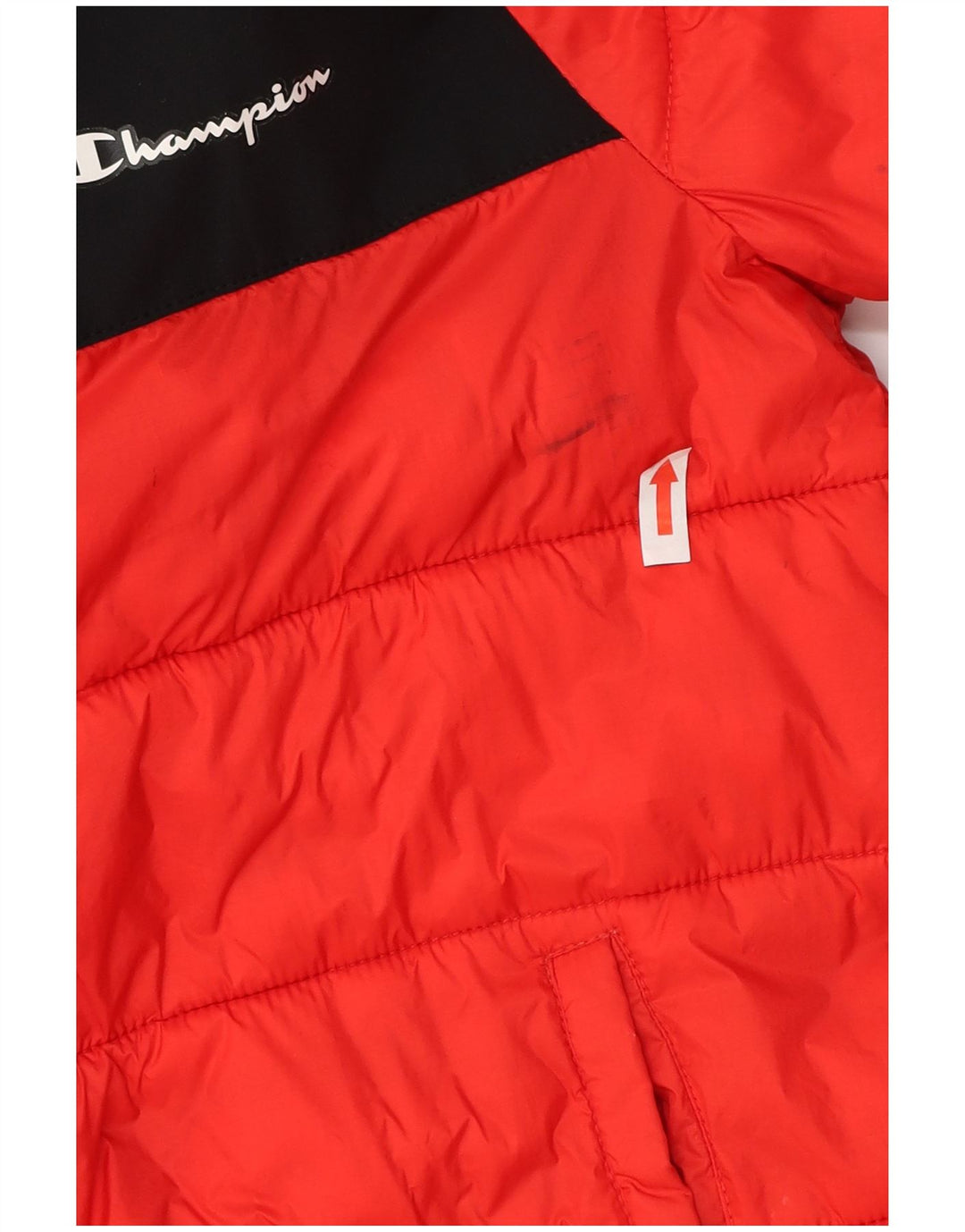 CHAMPION Boys Hooded Padded Jacket 11-12 Years Large  Red Colourblock