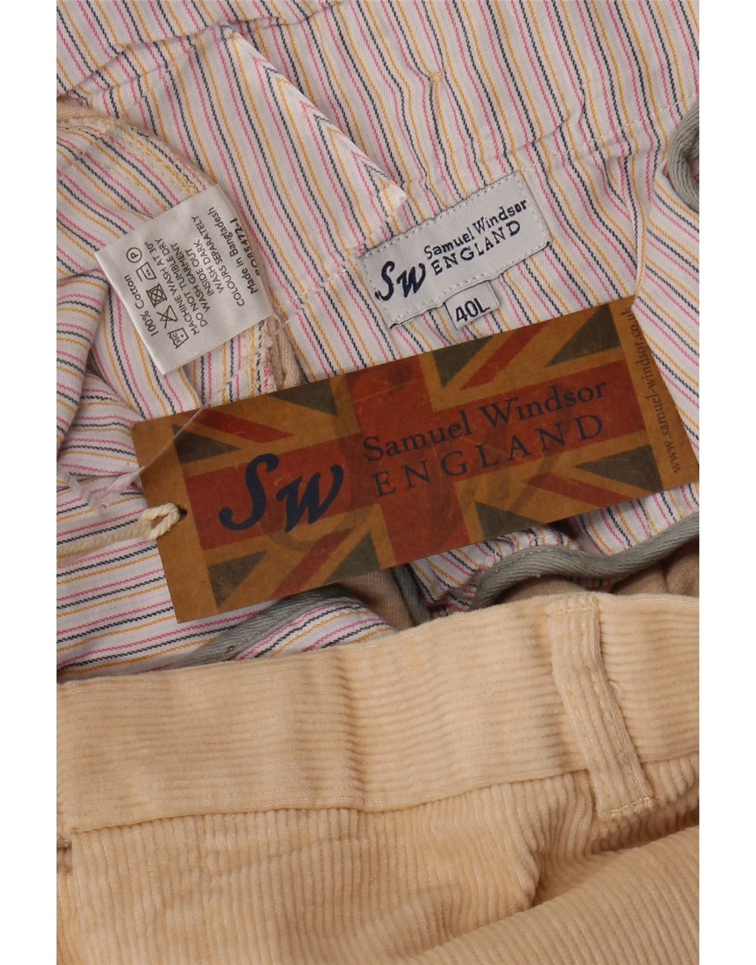 SAMUEL WINDSOR Mens Straight Corduroy Trousers W40 L33 Beige Cotton