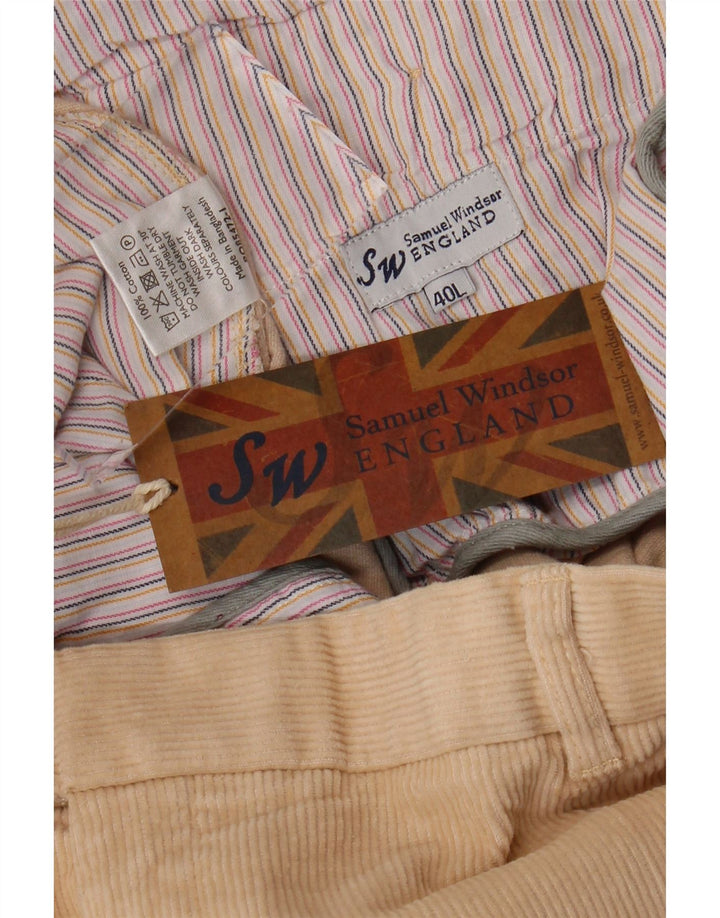 SAMUEL WINDSOR Mens Straight Corduroy Trousers W40 L33 Beige Cotton