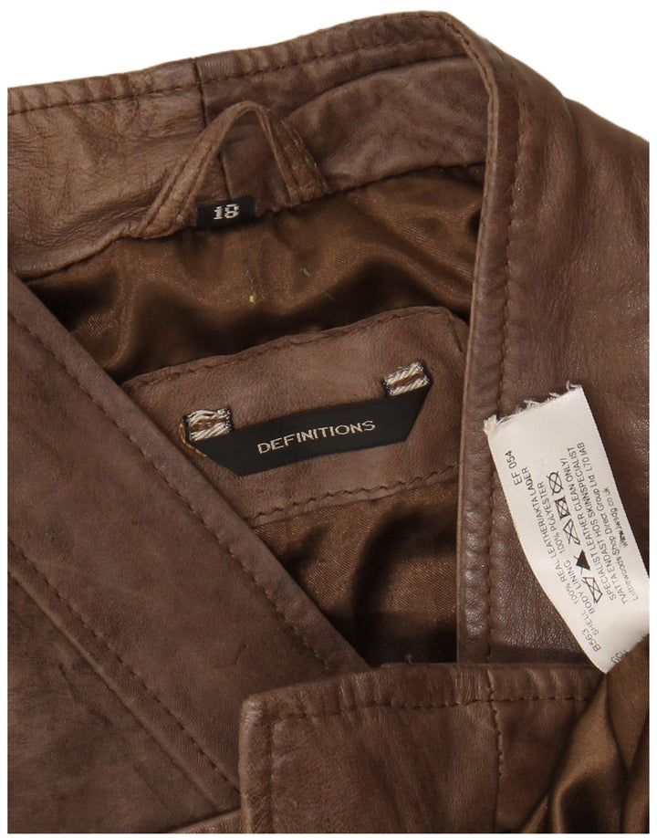 VINTAGE Womens Crop Leather Biker Jacket UK 18 XL Brown Leather