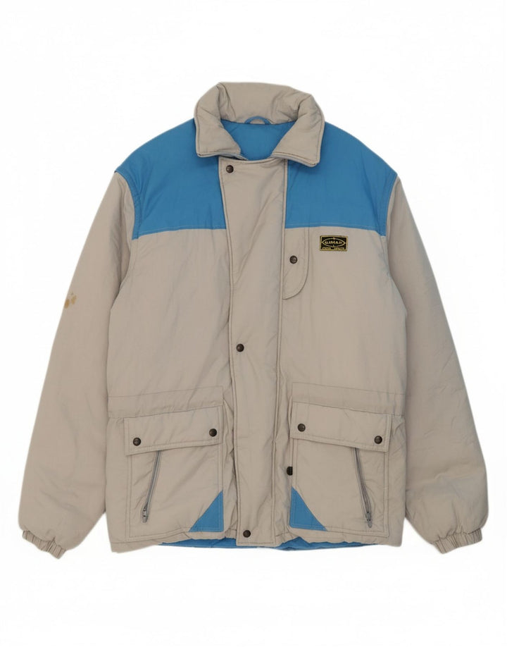VINTAGE Mens Padded Jacket UK 44 2XL Grey Colourblock Polyester