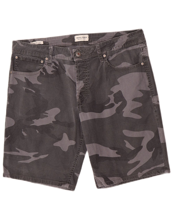 Jack & Jones Mens Comfort Fit Casual Shorts XL W36 Grey Camouflage Cotton