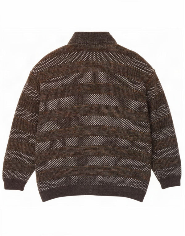 Vintage Mens Knit Bomber Jacket UK 42 XL Brown Striped