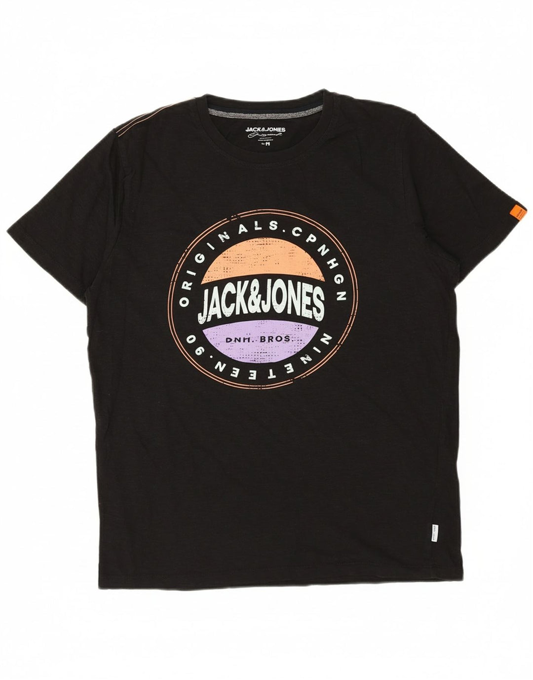 JACK & JONES Mens Graphic T-Shirt Top Medium Black Cotton