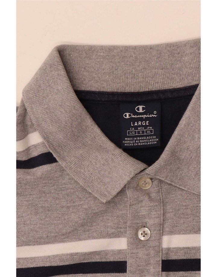 Champion Mens Polo Shirt Large Grey Striped