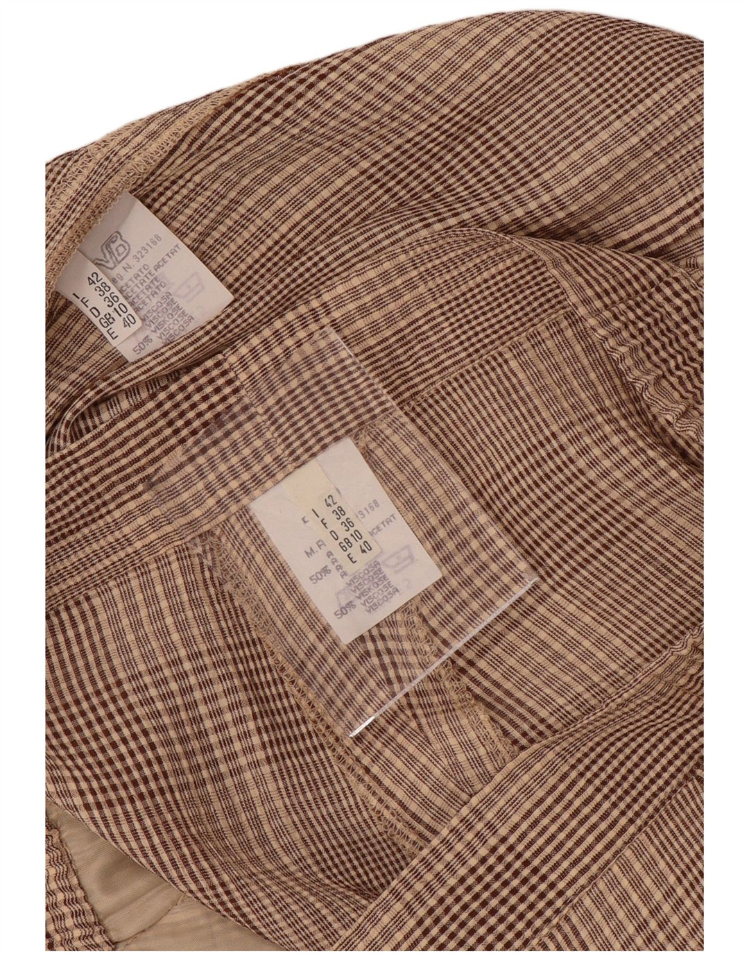 VINTAGE Womens 4 Button 2 Piece Set UK 10 Small W28 Brown Check Acetate