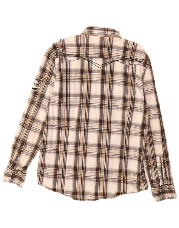 BKE Mens Athletic Fit  Shirt Large Brown Check Cotton