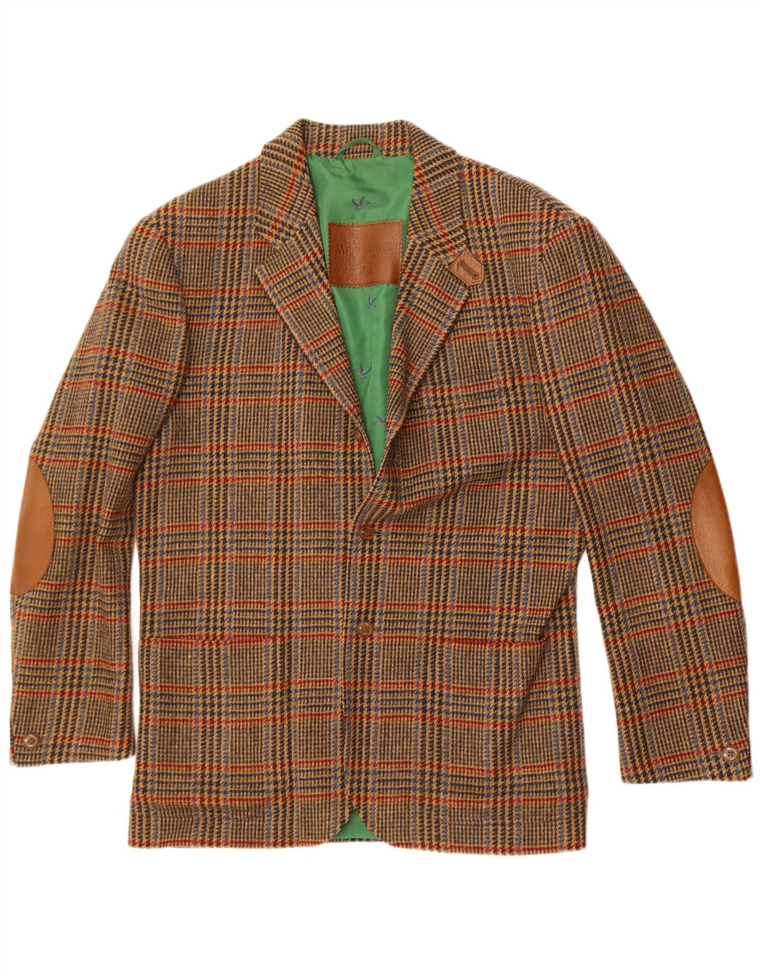 Wellington Mens Longline Blazer Jacket UK 40 Large Green Houndstooth
