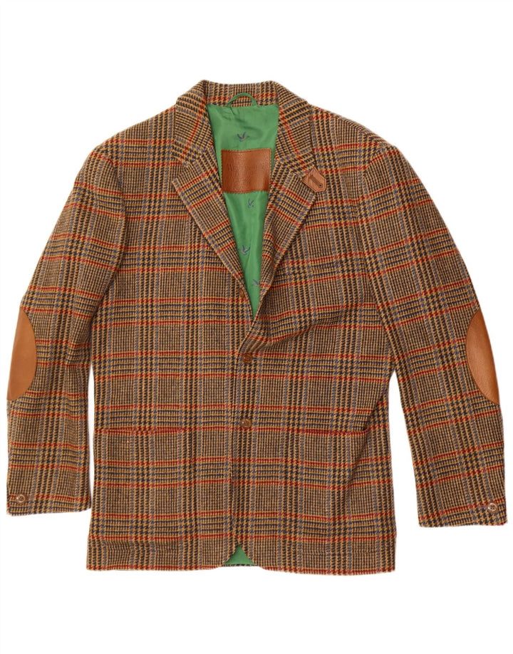Wellington Mens Longline Blazer Jacket UK 40 Large Green Houndstooth
