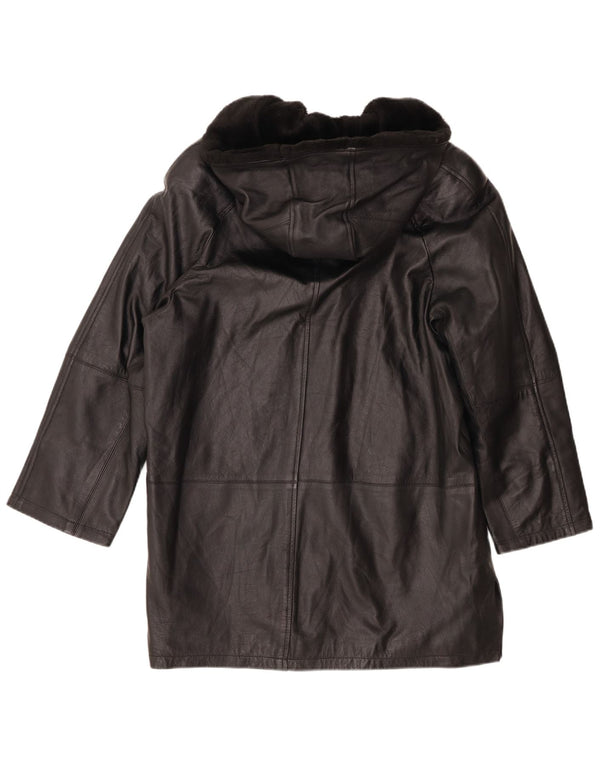 Joy Womens Hooded Oversized Leather Coat EU 40 Medium Black