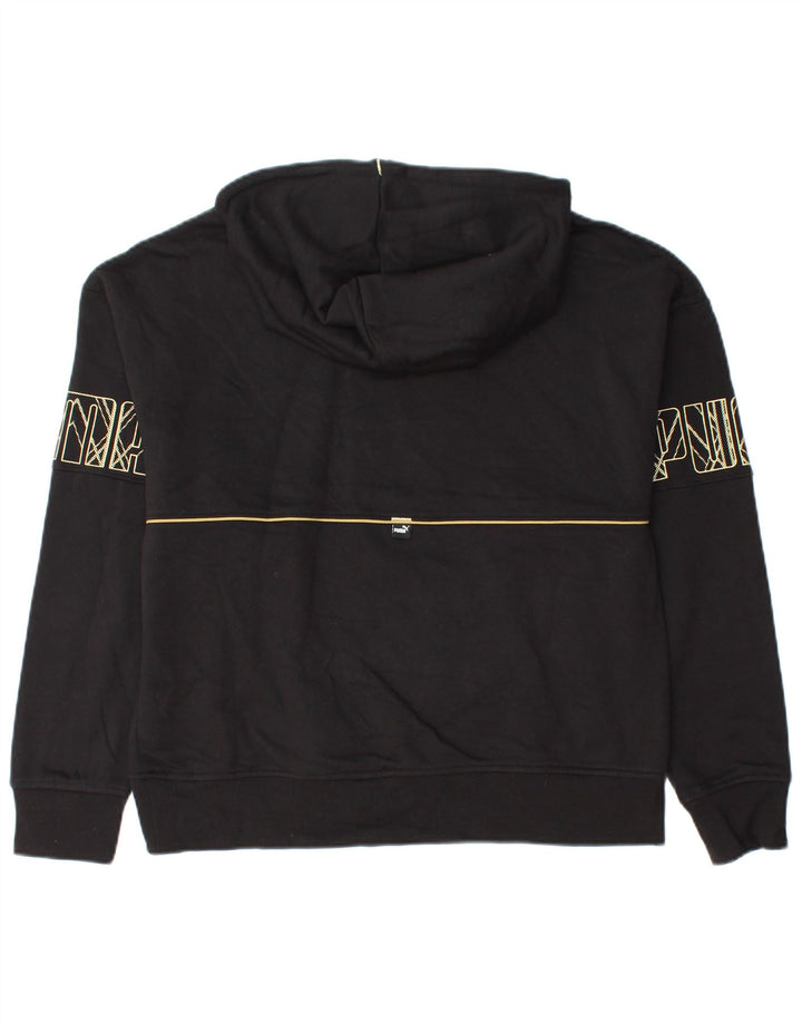 PUMA Womens Graphic Hoodie Jumper UK 14 Medium Black Cotton
