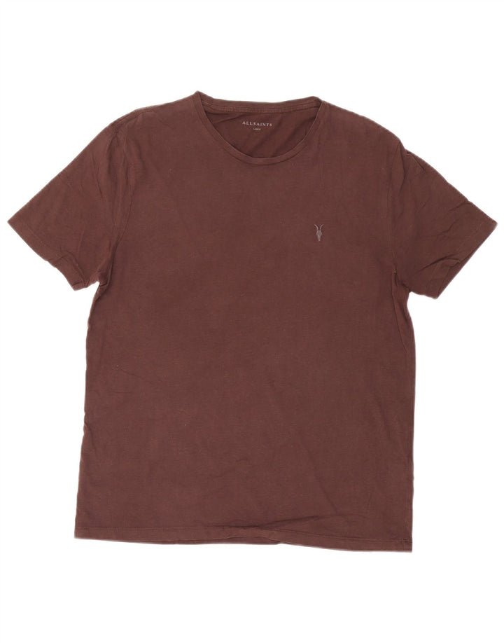ALL SAINTS Mens T-Shirt Top Large Burgundy Cotton