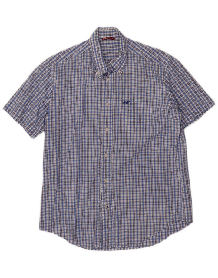 Carrera Mens Short Sleeve Shirt Large Blue Check Cotton