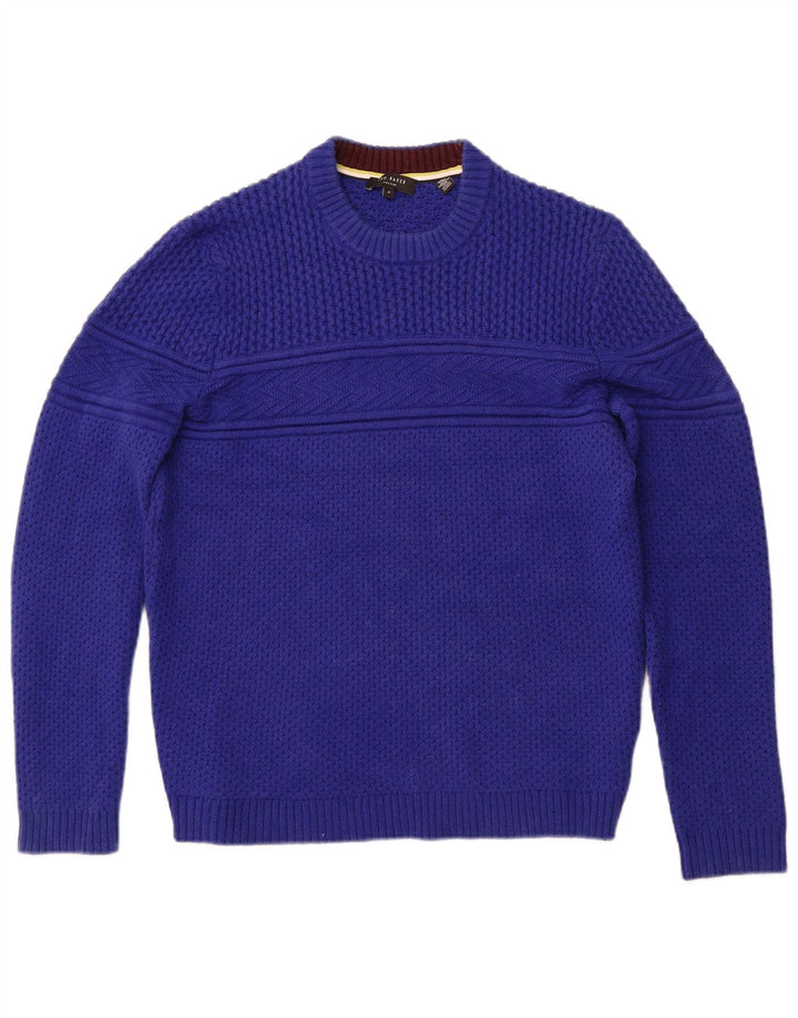 TED BAKER Mens Crew Neck Jumper Sweater Size 3 Medium Blue Cotton