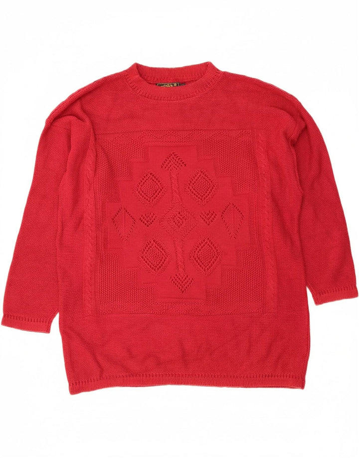 EDDIE BAUER Womens Longline Crew Neck Jumper Sweater UK 14 Medium Red Vintage Eddie Bauer and Second-Hand Eddie Bauer from Messina Hembry 
