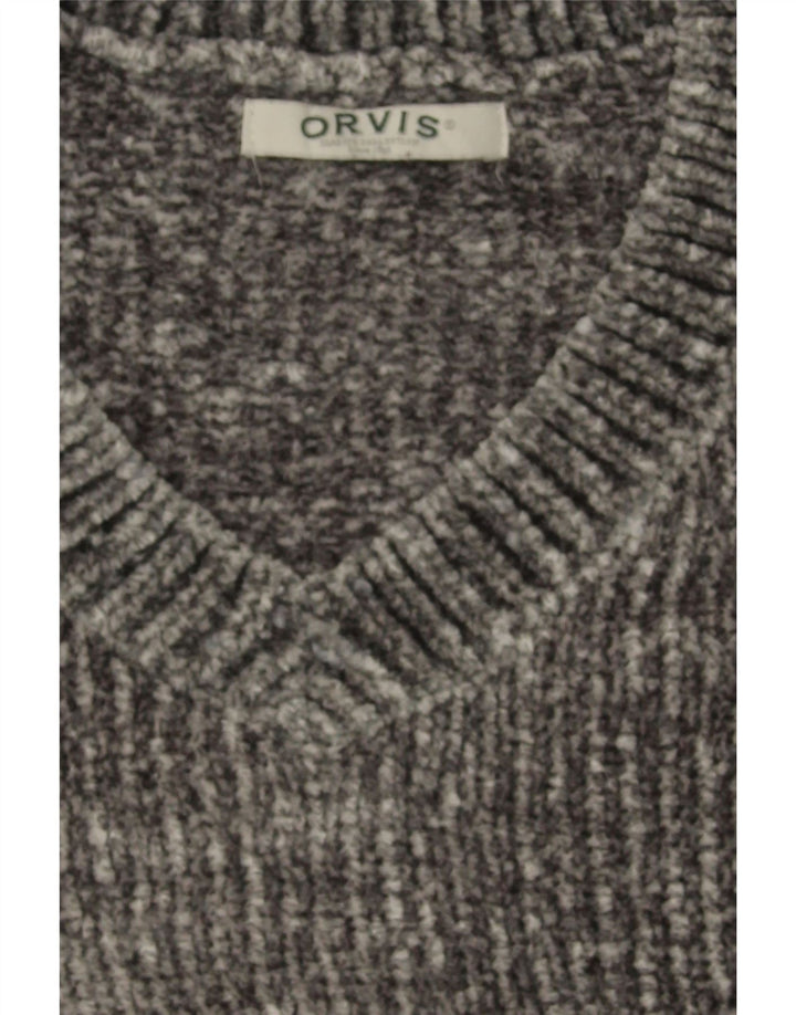 ORVIS Womens V-Neck Jumper Sweater UK 16 Large Grey Flecked Polyester Vintage Orvis and Second-Hand Orvis from Messina Hembry 