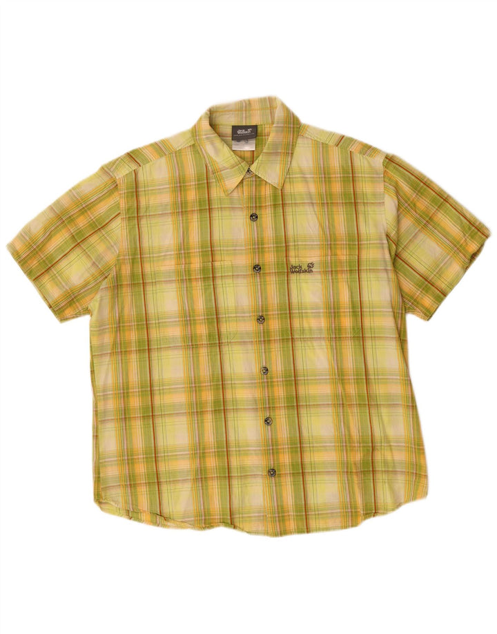 JACK WOLFSKIN Mens Short Sleeve Shirt Medium Yellow Check Cotton