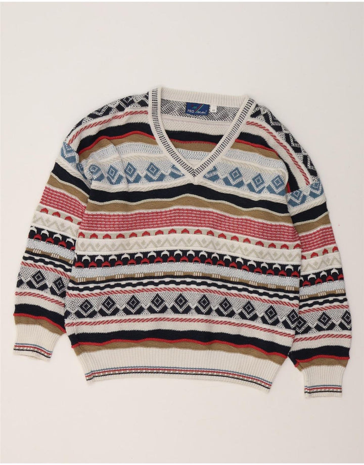 VINTAGE Mens V-Neck Jumper Sweater IT 48 Medium Multicoloured Fair Isle