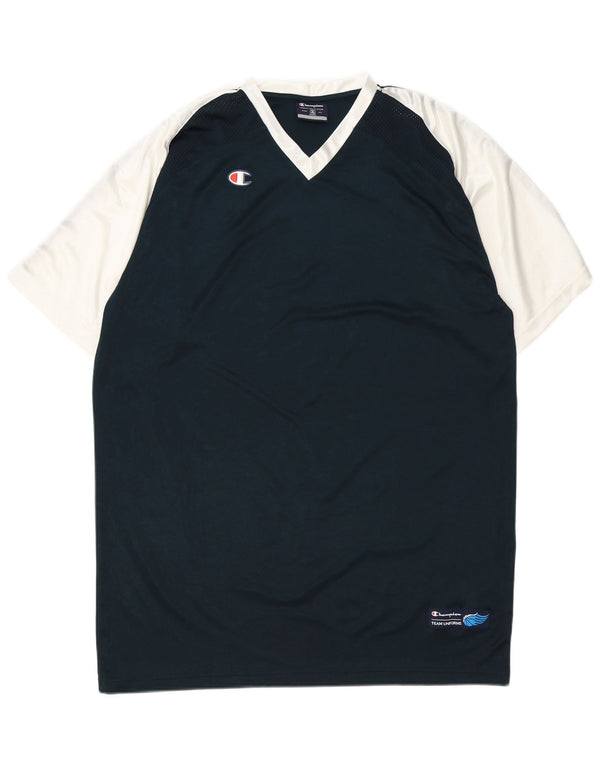 Champion Mens T-Shirt Top XL Navy Blue Colourblock Polyester