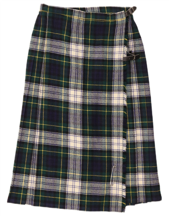 Vintage Womens Wrap Skirt UK 14 Medium  Green Check Wool