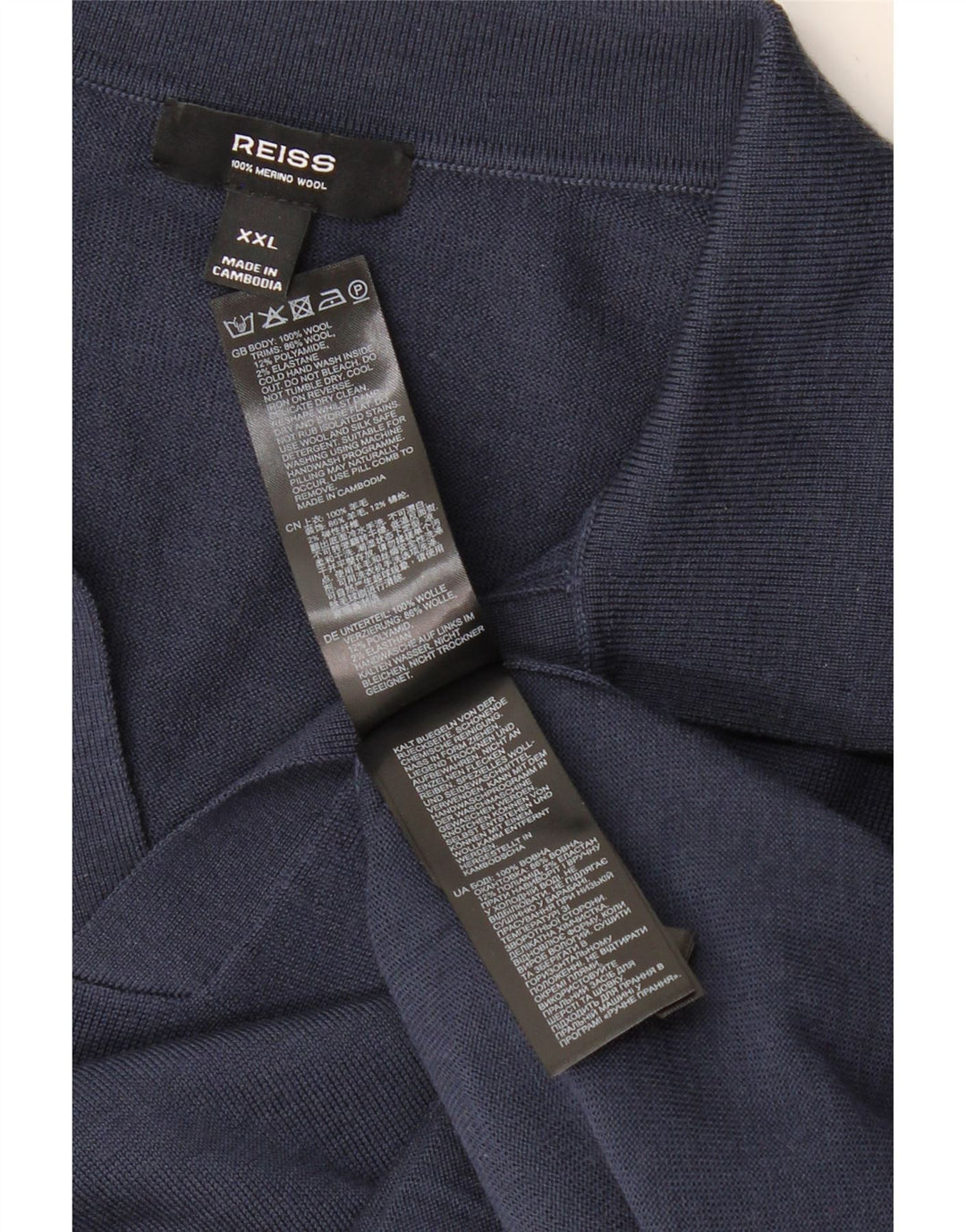 REISS Mens Short Sleeve Polo Neck Jumper Sweater 2XL Navy Blue Wool