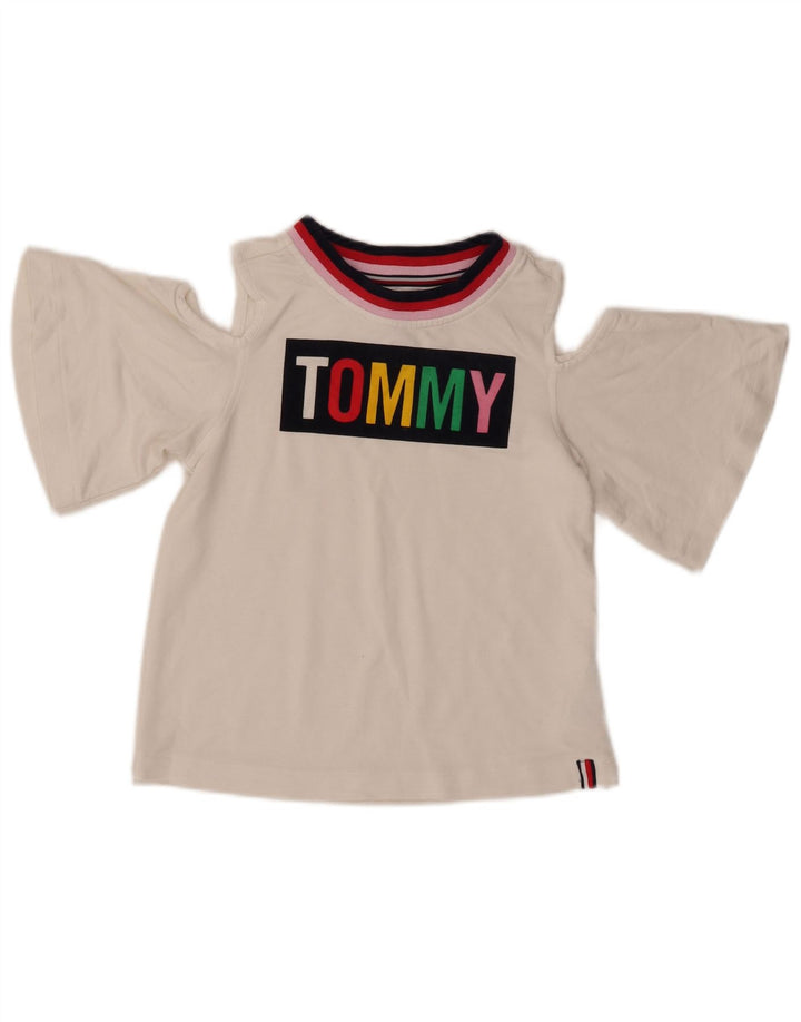 TOMMY HILFIGER Girls Graphic Off Shoulder Top 8-9 Years Medium White