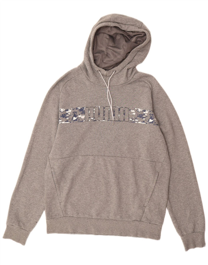 PUMA Mens Graphic Hoodie Jumper Medium Grey Cotton