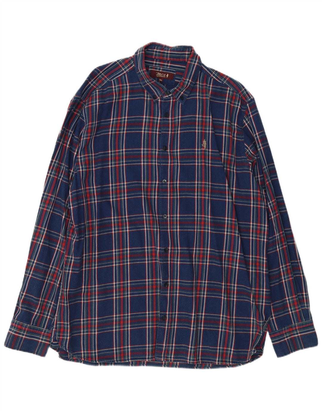 MARLBORO CLASSICS Mens Flannel Shirt 3XL Navy Blue Plaid Cotton