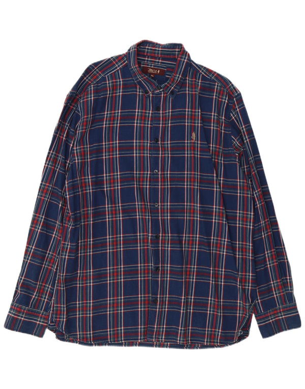 MARLBORO CLASSICS Mens Flannel Shirt 3XL Navy Blue Plaid Cotton