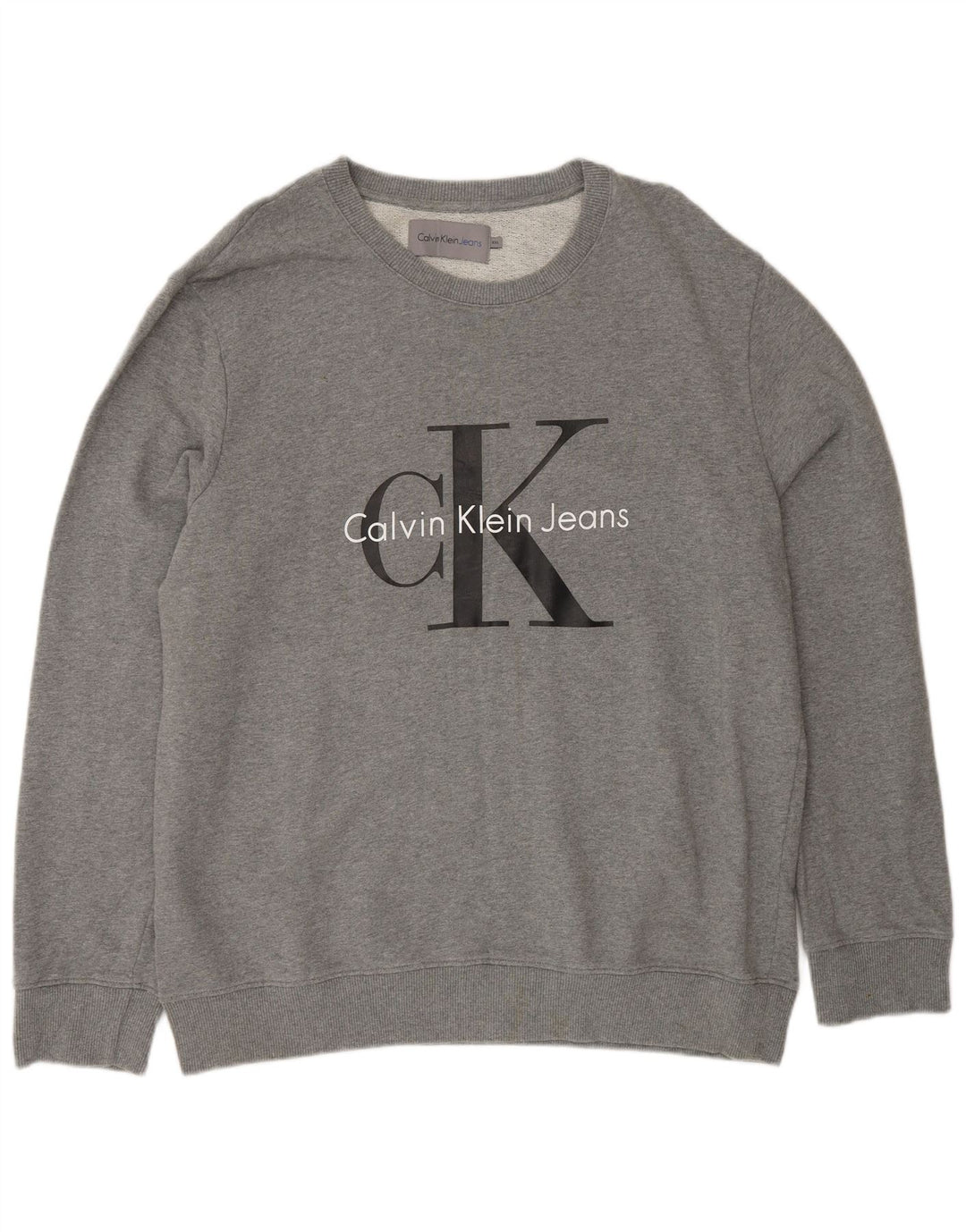 CALVIN KLEIN JEANS Mens Graphic Sweatshirt Jumper 2XL Grey Cotton
