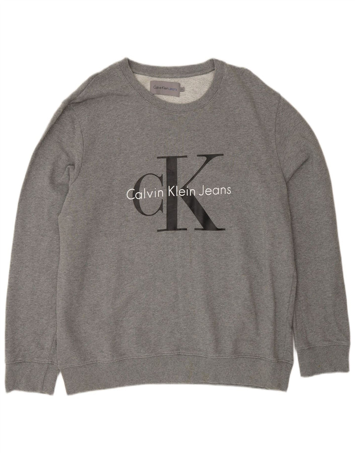 CALVIN KLEIN JEANS Mens Graphic Sweatshirt Jumper 2XL Grey Cotton