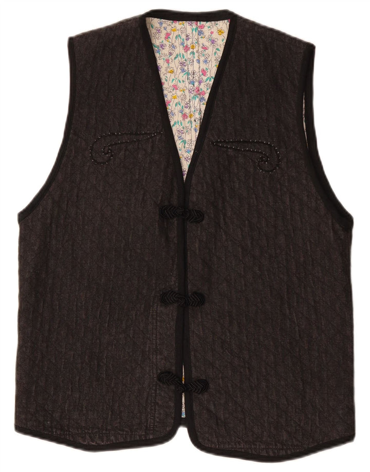 Vintage Womens Gilet UK 12 Medium Grey Paisley
