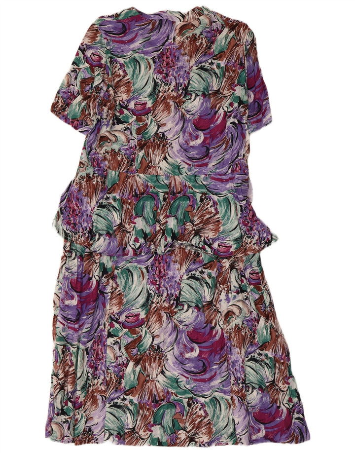 Vintage Womens Abstract Pattern Peplum Dress UK 14 Medium Multicoloured