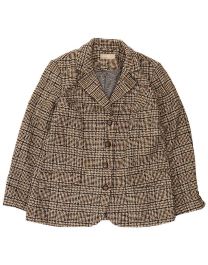 Mona Womens 4 Button Blazer Jacket UK 14 Large Brown Houndstooth
