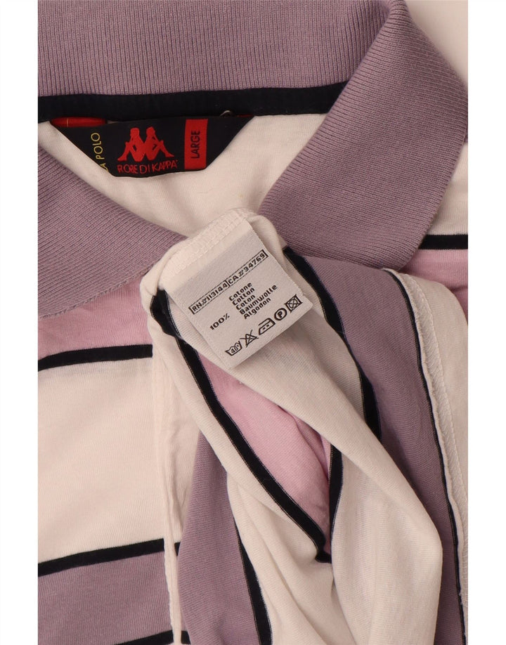 Kappa Mens Polo Shirt Large White Striped Cotton