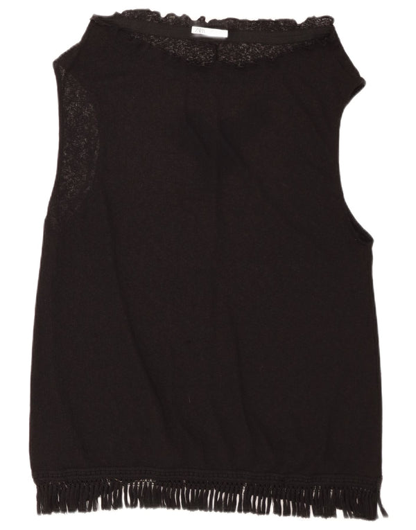 ZARA Womens Sleeveless Blouse Top UK 16 Large Black